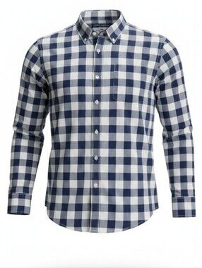 Old Navy men's large classic shirt blue white gingham plaid button down cotton